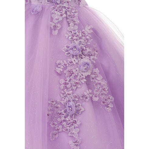 Little Girls Lavender Pearl Beaded Glitter Tulle Flower Girl Dress 2-6 - SophiasStyle.com